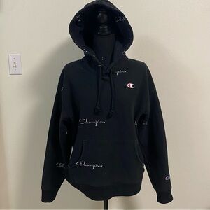 Champion hoodie women’s Size Large Black with logo Reverse Weave Hoodie
